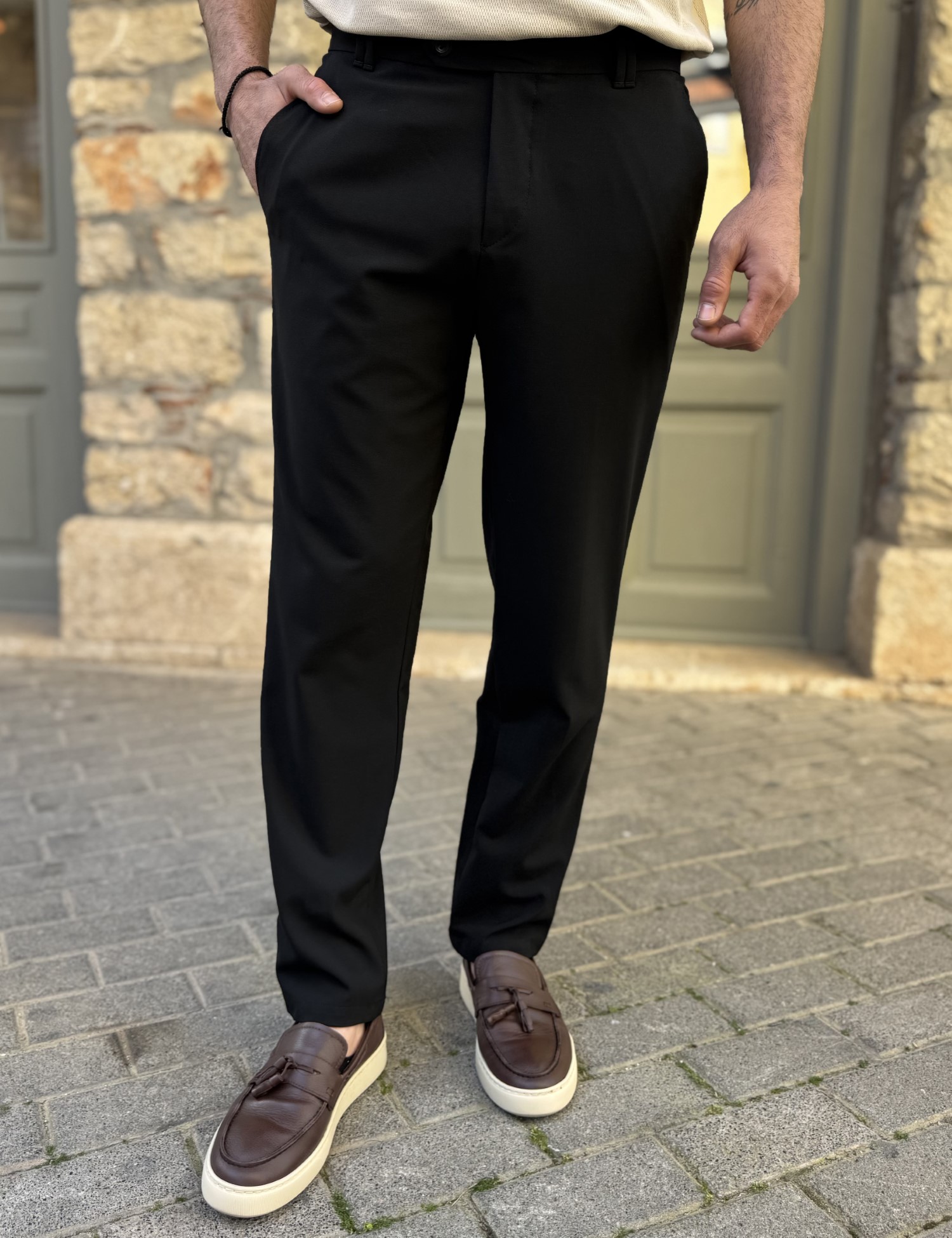 Ανδρικό μαύρο υφασμάτινο ίσιο παντελόνι FCL5300 φωτογραφία